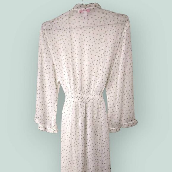 Vtg Oscar de la Renta Womens Robe Sz L Intimatewear Sheer Polka Dot Cozycore Wra - Picture 10 of 10